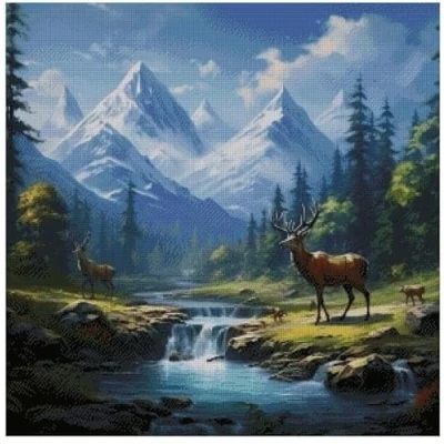 Imagen de Deer in Spring Juego de punto cruz algodón 14 quilates, 100% algodón, puntos, 300 x 54 cm, diseño ciervo y paisaje
