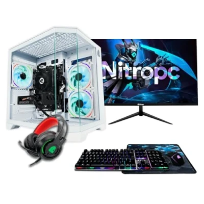 Imagen de NitroPC Pack Silver PC Gaming Completo (AMD Ryzen 5 5500 6/12 4.2GHz, RTX 3050 6GB, RAM 16GB, M.2 1TB, Windows 11 WiFi, Monitor 24&quot;, Teclado, ratón, Auriculares) sobremesa (Blanco)