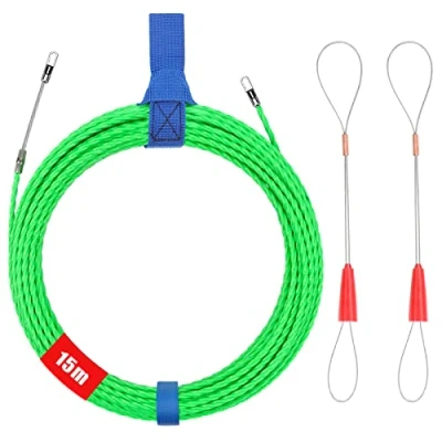Imagen de Guia Pasacables, 15 m Pasacables Trenzada, Alambre retráctil, Enhebrador de Electrico, con 2 Muelle Guía, 4mm Sonda Elettricista para la Colocación Cables Tender Conductos