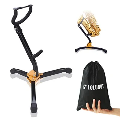 Imagen de LOLUNUT Soporte plegable para saxofón, saxofón alto/tenor, diseño de base triangular metal ajustable