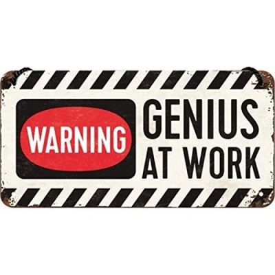 Imagen de Nostalgic Art Cartel Colgante Retro Genius at Work Letrero de Advertencia como Idea Regalo, metálico, Diseño Vintage, 10 x 20 cm