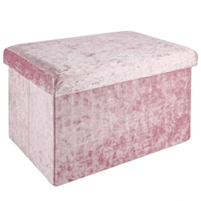 Imagen de INTIRILIFE Banco Plegable 49x30x30cm en rosé Asiento Cubo con Espacio de Almacenamiento y Tapa Funda Terciopelo reposapiés Caja Cofre Taburete