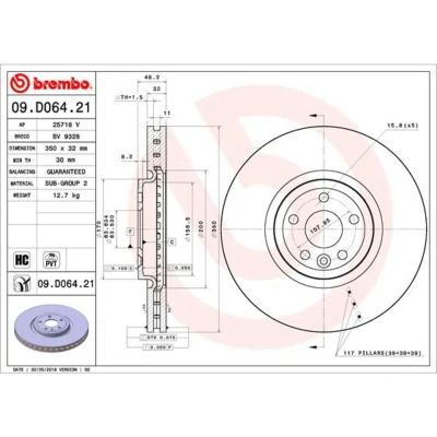 Imagen de BREMBO 09.D064.21 Disco de freno 350 32 5 ventilación interna revestido altamente carbonizado