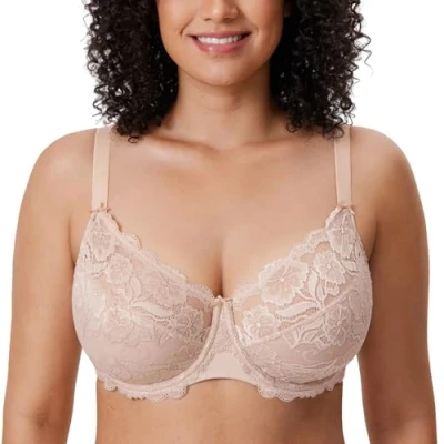 Imagen de DELIMIRA Sujetador Talla Grande con Relleno Aros Copas de Encaje para Mujer Beige 85I