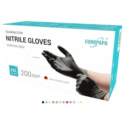 Imagen de EUROPAPA 200 Guantes De Nitrilo Desechables, Examen Sin Polvo Ni LÁTex, No EstÉRiles (XXL, Negro)