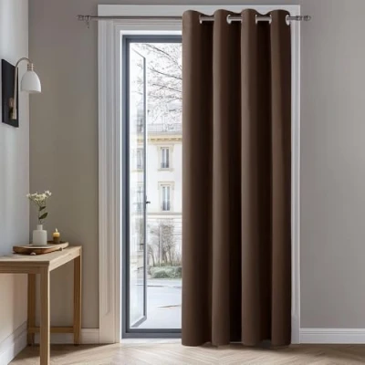 Imagen de Deconovo Cortinas Dormitorio Salon Opacas Moderna con Ojales, Termicas Aislantes Frio y Calor 132x214 cm(Ancho x Alto) Marrón, 1 Pieza
