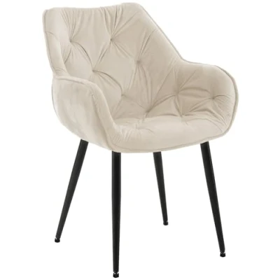 Imagen de CLP Silla de Comedor Tanna en Terciopelo Acolchada I Butaca salón Moderna con Base Metal &amp; reposabrazos, Color:Crema