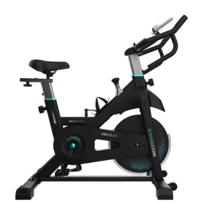 Imagen de Cecotec Bicicleta Estática Indoor con Volante de Inercia 20Kg DrumFit 20000 Race. Pulsómetro, Pantalla LCD, Soporte Dispositivos y Botella, Manillar Deportivo, Ruedas, Sillín Ajustable