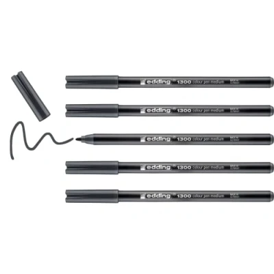 Imagen de edding 1300 rotulador de color trazo medio gris oscuro x5 punta redondeada 2 mm para dibujar y escribir el colegio, mandalas, Bullet Journals