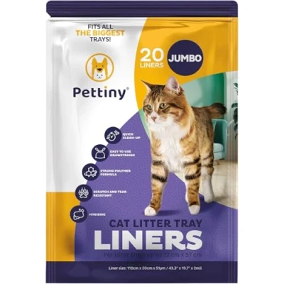 Imagen de Pettiny Bolsas Jumbo para Bandejas de Gato Pack 20 Forros Resistentes con Asas Areneros Gigantes