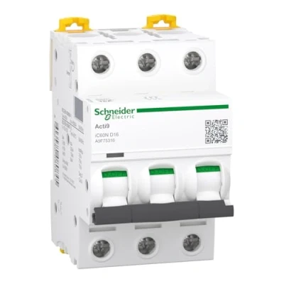 Imagen de Schneider Electric A9F75316 Interruptor Automático Magnetotérmico Ic60N, 3P, 16A, Curva D