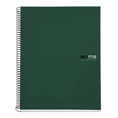 Imagen de Miquelrius Cuaderno A4 Notebook The Original, 6 franjas de colores, Cubierta polipropileno opaco, Tamaño 210 x 297 mm, 4 Taladros, 150 Hojas 70 g/m², Cuadrícula 5 Color Verde Kaki