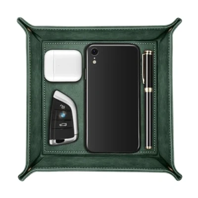 Imagen de SITHON Bandeja de PU Cuero, Almacenamiento Organizador para Joyas, Soporte Caja Escritorio mando a distancia, Relojes, Llaves, Monedas, Teléfonos, Cartera, Moneda, (Verde)