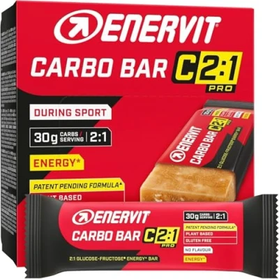 Imagen de Enervit, Carbo Bar C2:1PRO No Flavour, Barrita de 45g, Avena con Glucosa, Fructosa y Vitamina B1, 30 g Carbohidratos, Sin Gluten Sabor, Paquete 12 Barritas
