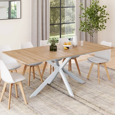 Imagen de IDMarket Mesa de comedor extensible rectangular Alix 6 10 personas, madera y blanco, 160 200 cm