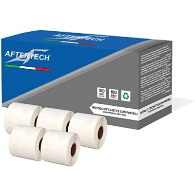 Imagen de Aftertech 5 rollos de etiquetas adhesivas compatibles 99014 54 x 101 mm (220 etiquetas/rollo = 1100 totales) para Dymo LabelWriter Seiko SLP etiquetadoras impresoras S0722433 5x99014