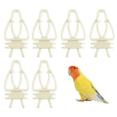 Imagen de Clips para soporte de comida jaula pájaros, plástico sepia alimentador frutas verduras, hámster, cacatúa, loro, animales pequeños