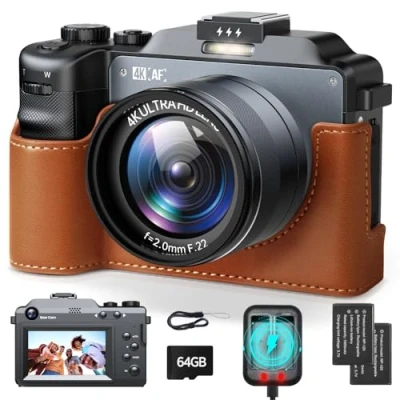 Imagen de Cámara Digital 4K, 64MP Lente Doble Enfoque automático 18X Zoom Camara Fotos compacta con Tarjeta de 64 GB, Pantalla LCD 3 Pulgadas fotografia Compact Camera for vlog