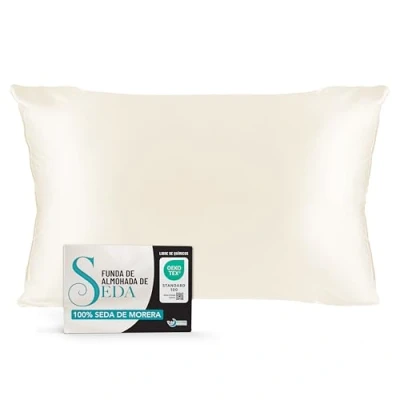Imagen de Dreamzie Funda de Almohada Seda 50x70 cm 100% Natural 19 Momme con Beneficios para el Pelo y la Piel Antiarrugas &amp; Antiacaros Marfil