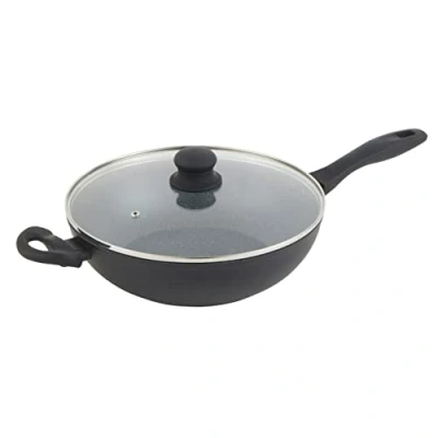 Imagen de Russell Hobbs Wok RH02812EU7 con tapa, sartén antiadherente, apta para placa de inducción,mango agarre suave, mármol metálico, aluminio forjado, 28 cm