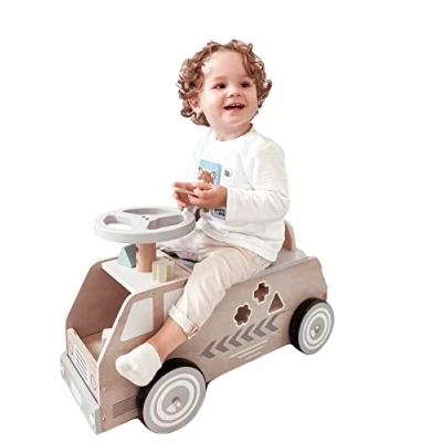 Imagen de Mamabrum, Coche de Juguete Madera con Bloques incluidos, para un niño a Partir 2 años, niños y niñas, Colores discretos, bebés pequeños