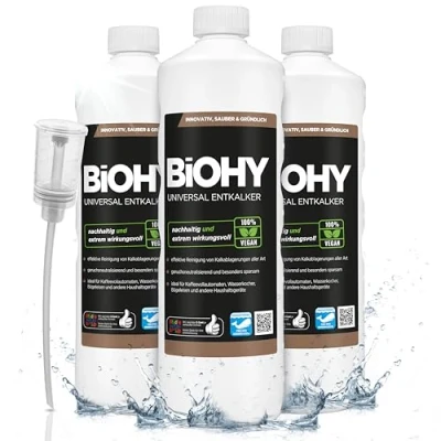 Imagen de BiOHY Descalcificador universal (3 botellas de 1 litro) + Dosificador Universeel concentraat voor alle huishoudelijke apparaten Compatibel met koffiemachines en espressomachines (Entkalker)