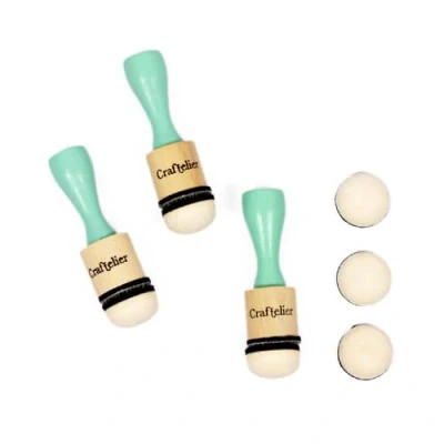 Imagen de Craftelier Kit de Mini Aplicadores Tinta para Scrapbooking y Manualidades Incluye 3 con Base Velcro + 6 Almohadillas Redondas Intercambiables Diámetro 20 mm Color Turquesa