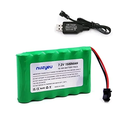 Imagen de Nvizyeu batería de 7.2v, níquel hidrógeno 1500mah, Recargable AA, Enchufe SM 2p, para vehículos Control Remoto, Juguete eléctricos, con Cable Carga USB