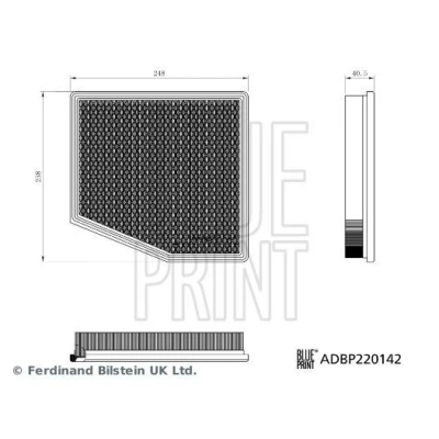 Imagen de BLUE PRINT ADBP220142 Filtro de aire 41mm 238mm 248mm Cartucho filtrante