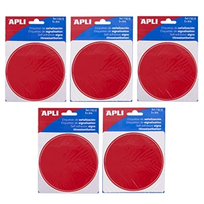 Imagen de APLI 18997 Pack de 5 etiquetas adhesivas señalización Círculo rojo especial cristales