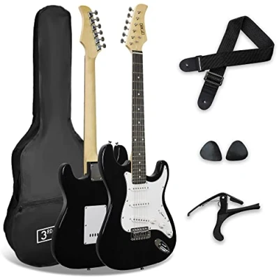 Imagen de 3rd Avenue XF Paquete Básico Para Principiantes De Guitarra Eléctrica 4/4 Tamaño Completo Con Bolsa, Correa, Púas Y Cejilla, Color Negro