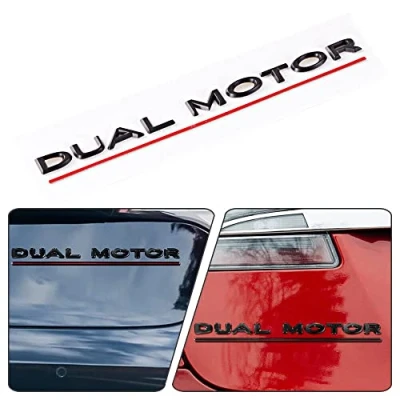 Imagen de Emblemas Traseros con Letras de inserción Logotipo Elevado en 3D compatibles Tesla Modelo 3/S/X/Y, Respaldo Adhesivo 3M,Matt Black,Dual Motor