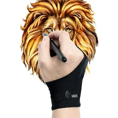 Imagen de Ugee 2 Guantes de Dibujante Gráfico Diestro Zurdo, Dibujo Antifouling, Dos Dedos, Negro, Talla M