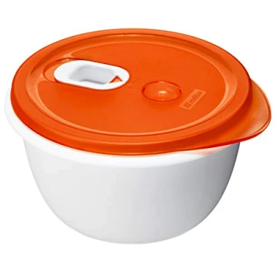 Imagen de Rotho Micro Clever Tazón de microondas 1.6l con tapa y válvula, Plástico (PP) sin BPA, rojo/blanco, (19.0 x 19.0 10.5 cm)