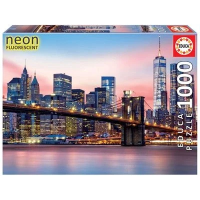 Imagen de Educa Puzzle de 1000 Piezas para Adultos Que Brilla en la Oscuridad Puente Brooklyn Neón. Incluye Pegamento Fix Puzzle. A Partir 14 años (19269)