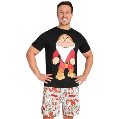 Imagen de Disney Cómodo Conjunto de Pijama Corto para Hombres, Regalo Padre (Negro/Gris, S)