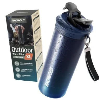 Imagen de Bachgold® Botella filtro purificador para exterior XL [800 ml] capacidad de filtrado 2000 L I Elimina el 99,99% las bacterias y filtra virus, partículas metales pesados