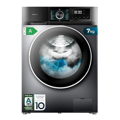 Imagen de Cecotec Lavadora 7Kg Bolero DressCode 7500 Inverter Steel A. 16 Programas, Baso Consumo, Motor plus, SteamMax, Pearl Drum, Delay Start, Drum Clean, Display, Allergy Care, Función Stop&amp;Go