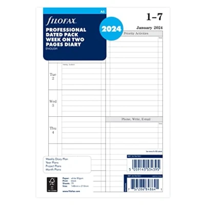 Imagen de Filofax Agenda inglesa A5 con vista semanal, 2024, color blanco