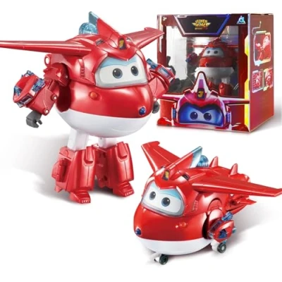 Imagen de Super Wings avión Transformer Supercharged Jett, Altura Aprox. 12,7 cm, muñeca Infantil, Figura de y Robot Juguete para niños niñas a Partir 3 años