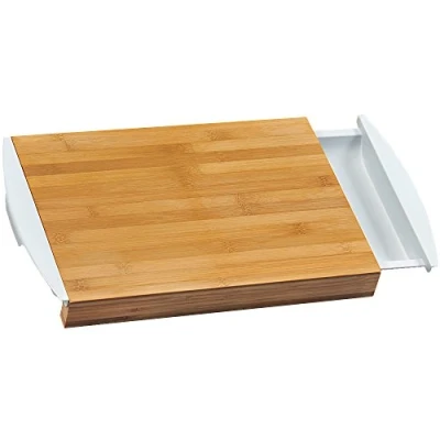 Imagen de Kesper 58351 Tabla de Cortar con Bandeja Cuencos bambú/plástico, bambú, marrón/Blanco, 41 x 25 4 cm