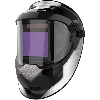 Imagen de YESWELDER Careta Soldar Vista Grande Color Verdadero Accionado por Energía Solar, Casco de Soldador Oscurecimiento Automático con Lateral, 4 Sensores Arco Sombra 4/5 9/9 13 para TIG MIG ARC