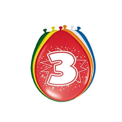 Imagen de Folat 3 Año Globos para Fiesta Decoración Multicolor 12In/30cm 8 Piezas