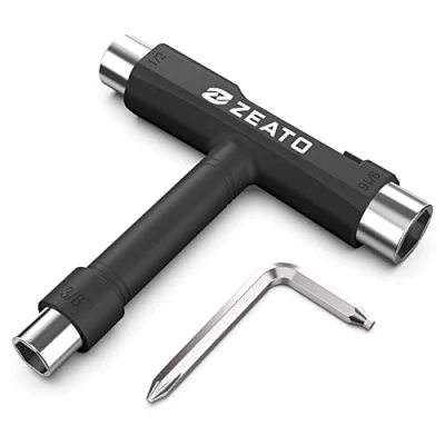 Imagen de Zeato Todo en Uno Herramienta de Skate Tool Accesorio Multifunción Ligera y Portátil con Llave Allen 2 1 Destornillador Phillips Funciona Patines, Longboards Negro