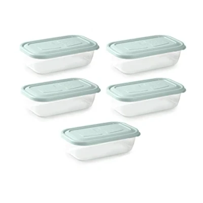Imagen de UNISHOP Set de 5 Recipientes Plástico para Comida, Fiambreras Sin BPA, Táper Apto Microondas, Congelador y Lavavajillas, Colores Pastel (Verde, 600ml)