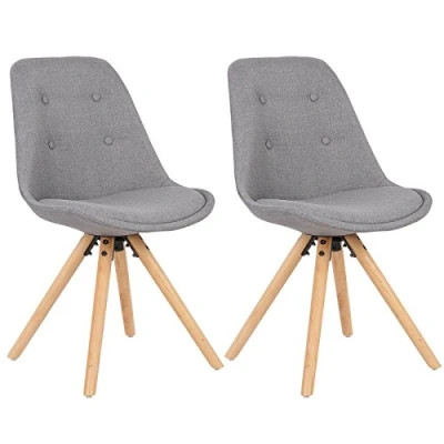 Imagen de WOLTU 2X Silla de Comedor Nórdica Asiento Lino Estilo Vintage Pata Madera Maciza con Respaldo Diseño Moderno Gris BH54gr 2