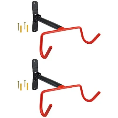 Imagen de WELLGRO 2 soportes de pared para bicicleta, acero, capacidad carga hasta 30 kg, montaje en pared, plegable, color a elegir, color: rojo