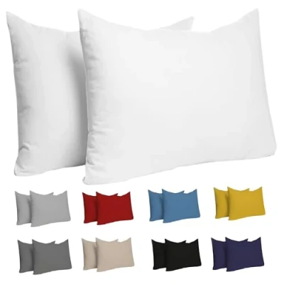 Imagen de Dreamzie Fundas de Almohada (Juego 2) Blanco para Las Almohadas 50 x 70 cm 100% Algodon Jersey Funda Cojin Cama Protector