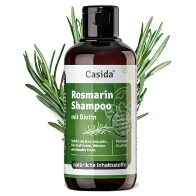 Imagen de Casida® Champú de romero con biotina aceite contra la caída del cabello, para cabello débil y adelgazante, sin sulfatos, siliconas, SLS 200 ml