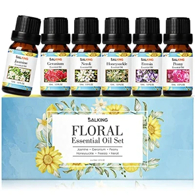 Imagen de SALKING Flores Aceites Esenciales para Humidificador Difusor 6 x 10 ml,100% Puro Naturales Aceite Perfumado Jazmín, Neroli, Madreselina, Peonía, Geranio, Fresia